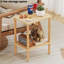 Table de bout étroite à 2 niveaux en bois massif avec tablette