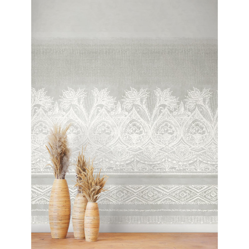 Papier peint henné, Blanc / gris