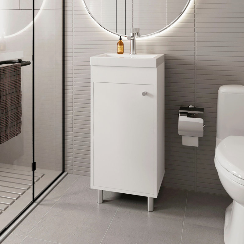 Meuble-lavabo blanc, 1 porte, 2 tablettes de rangement, esthétique moderne, divers décorations de meuble-lavabo avec porte simple et esthétique épurée pour les espaces, s'adapte à plusieurs styles d'intérieur, avec une hauteur de 32,33 po et une largeur de 15,93 po,