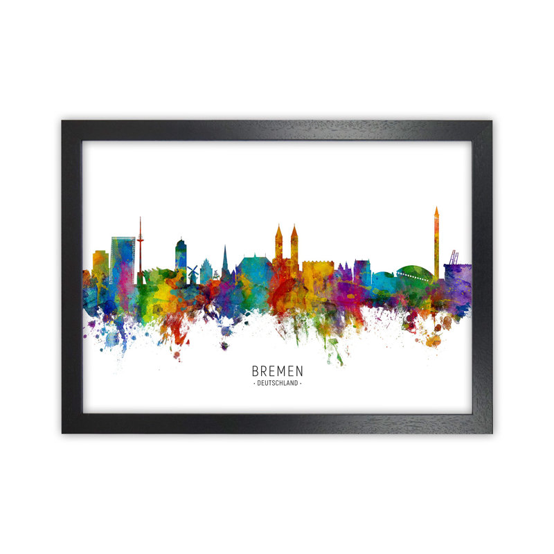 Bremen Deutschland Skyline by Michael Tompsett - Print, Black Framed, 64cm H x 88cm W x 3cm D