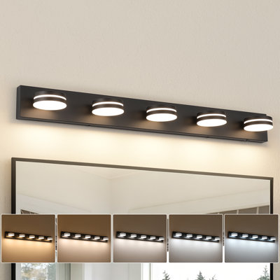  5-Light Matte Black LED Bathroom Vanity Light with 5 Selectable Light Colors 5CCT & 350° Rotatable Heads