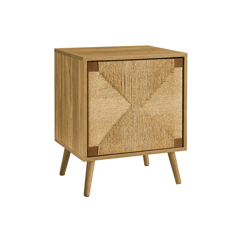 Table d'appoint, bout, rangement, petit, côté, salon, lampe, stratifié noyer clair, aspect ruppie maritime, moderne