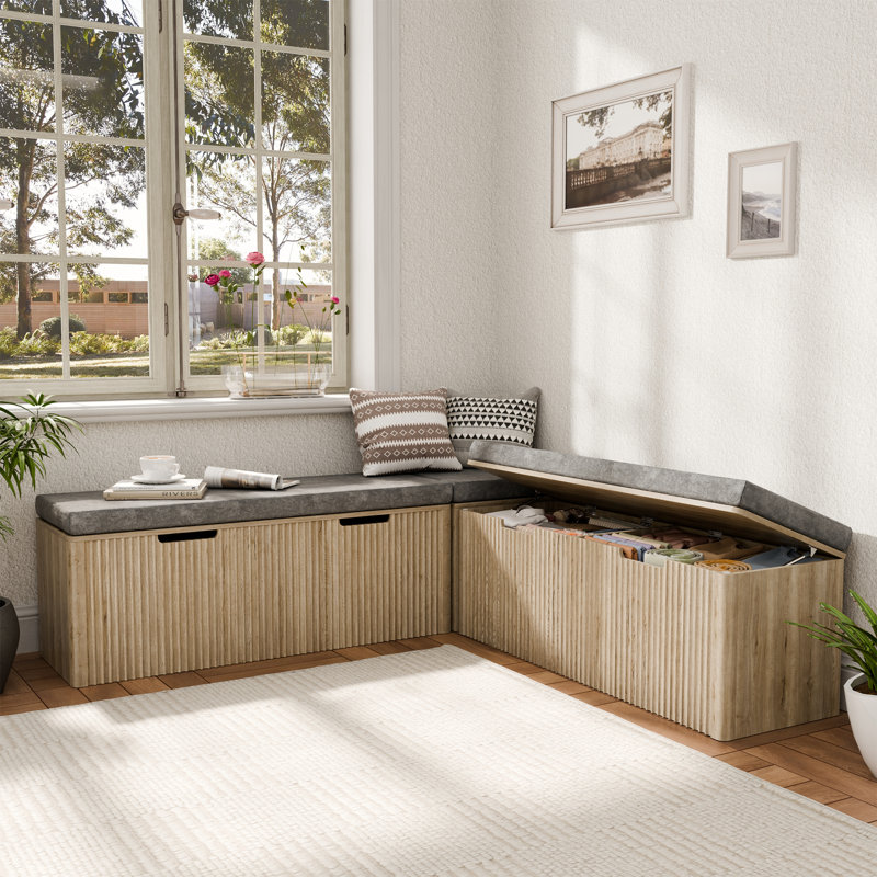 L Shaped Breakfast Nook Bench with Hidden Storage,Banquette Seating Backless Corner Dining Storage Bench Seat with Cushion for Kitchen Entryway