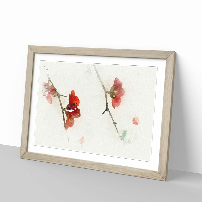 Pink Flowers & Thorns in Abstract - Picture Frame Graphic Art Print, 60cm H x 91cm W x 2cm D, Oak