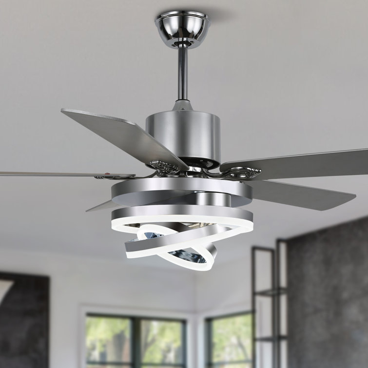 Eustolio 52'' DIY Shade Reversible Caged Ceiling Fan with Dimmable LED Light and Remote