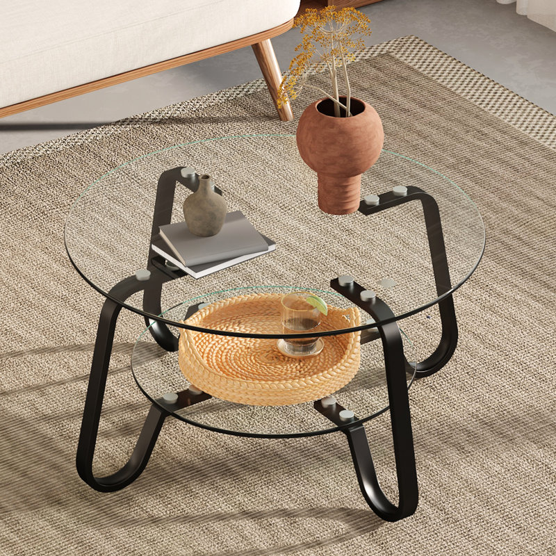 Table basse en verre trempé à double couche avec structure en métal, design rétro, 31,5 * pouces, facile à déplacer et à organiser avec structure, pouces de large, convient au coin d'un coin de bureau