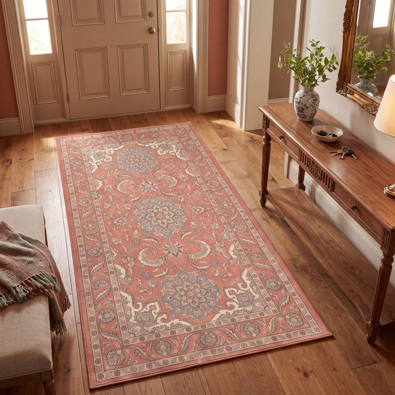 Tapis Tidal traditionnel audacieux de style persan, orange, ivoire, or, vert et gris, lavable à la machine, antidérapant, à poils courts, pour l'intérieur et l'extérieur, adapté aux animaux domestiques, idéal pour le salon, la chambre, la salle à manger, l'entrée, le couloir ou le bureau.
