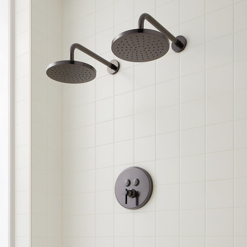 Greyfield Pressure Balanced Shower System with Dual Shower Heads, Valve Trim and Diverter, Gunmetal