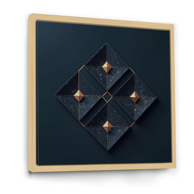 «Rhombus in Deep Blue and Gold Abstract», reproduction sur toile, H 30 po x l 30 po x P 1 po, Cadre naturel flottant