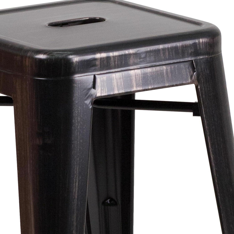 Anastassios Industrial Style Stool - Modern Metal Galvanised Steel, Counter Stool (61cm Seat Height), Black