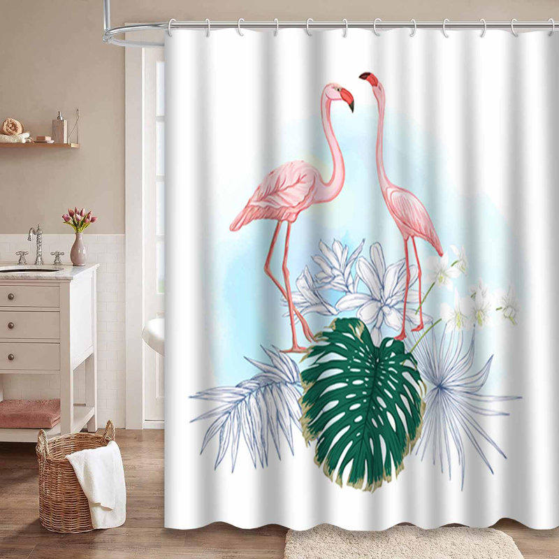 Rideau de douche imperméable Tropical Oasis Palm Flamingo Botanicals avec 12 crochets, L 72 po x l 84 po