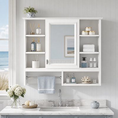 2-in-1 Wall Mount Mirror Cabinet with Side Shelves, Hidden Storage and Towel Holder