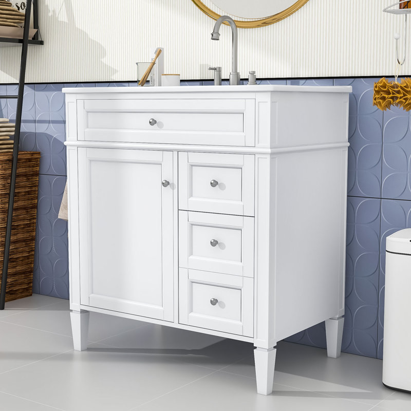 Embrulla 30" Modern Bathroom Vanity with Ceramic Top Sink and Storage Cabinet, White