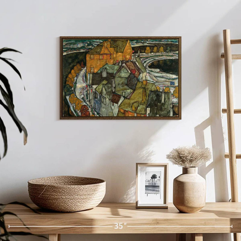 Croissant des maisons II, 19 po x 13 po, Cadre flottant noyer
