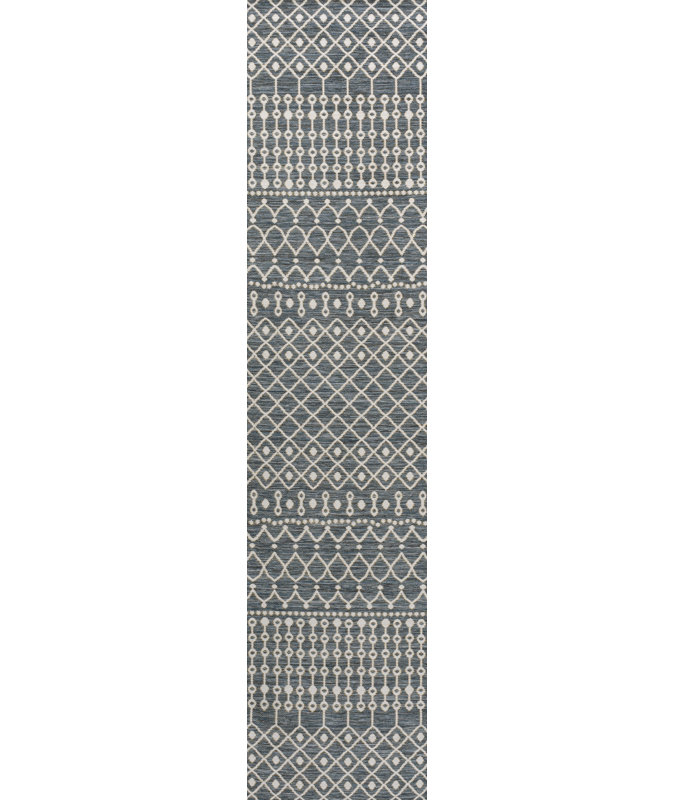 Tapis d'intérieur / extérieur bleu marine / crème réversible à motif géométrique Latori, Tapis de couloir 2 pi x 8 pi