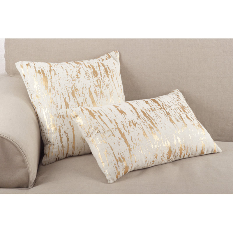 Gold and White Distressed Foil Print Cotton Pillow Cover