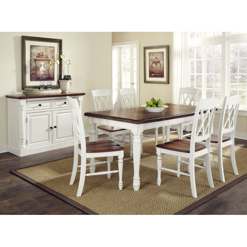 Ensemble de salle à manger extensible en bois massif 7 pièces Giulia, Blanc cassé / blanc, Blanc cassé / blanc