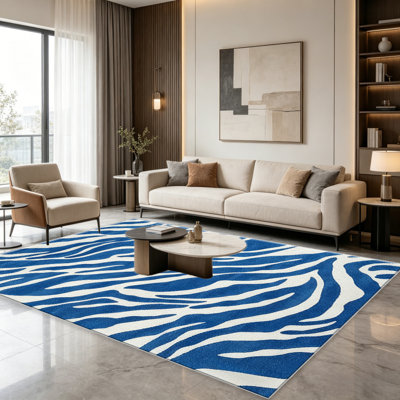 Blue Zebra Print   area rugs for Living Room, Soft and Comfortable, Suitable for all seasons, easy to maintain, machine washable Indoor floor mat, Under Table Farmhouse suitable for Bedroom, Dining Room, Study,  Balcony, Home Decor Patio