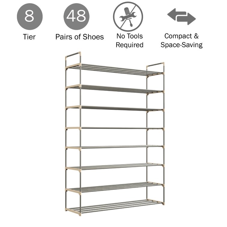 8 Tier Heavy Duty Metal 58 Pair Shoe Rack Rebrilliant