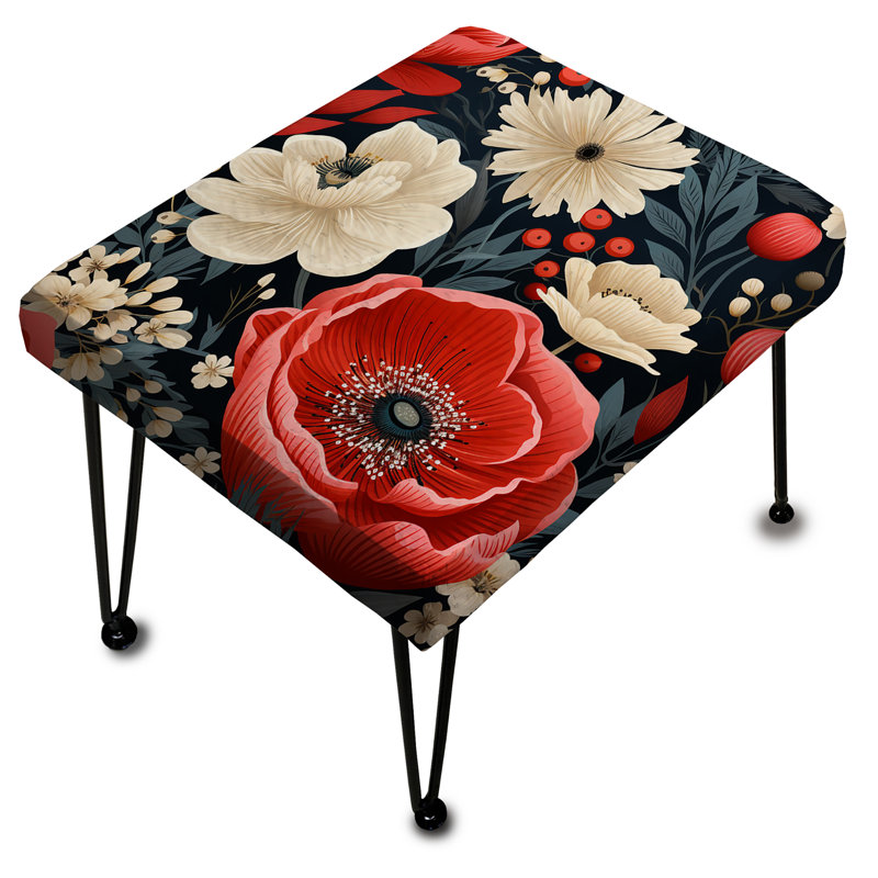 Vintage Coral Poppy Flourish Gardens - Floral Rectangle Ottoman
