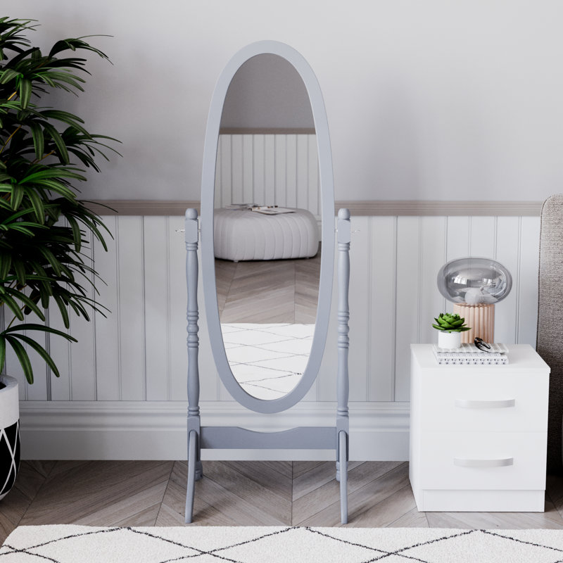 Beecroft Solid And Engineered Wood Oval Mirror, Grey