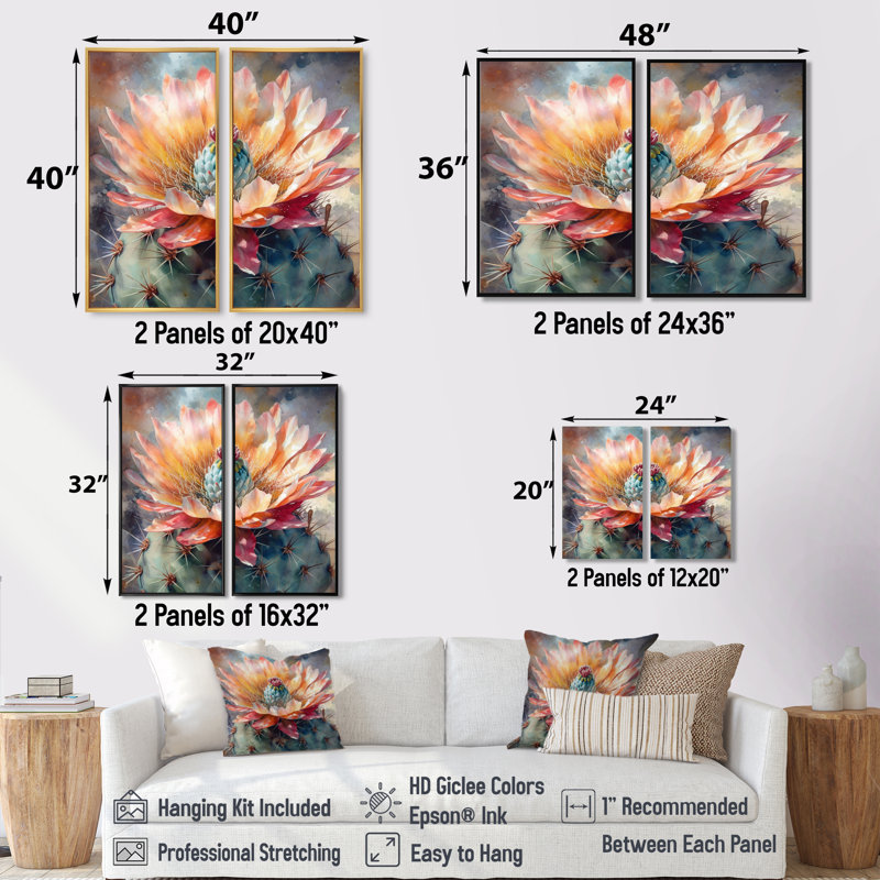 Tashay - Cactus floraux, impressions sur toile, Noir, H 36 po x l 48 po, Reproduction avec cadre flottant