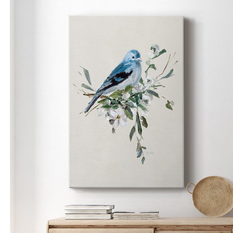 Bluebird Happy I, toile tendue avec châssis de qualité supérieure - prête à être accrochée, H 27 po x l 16 po x P 1 po