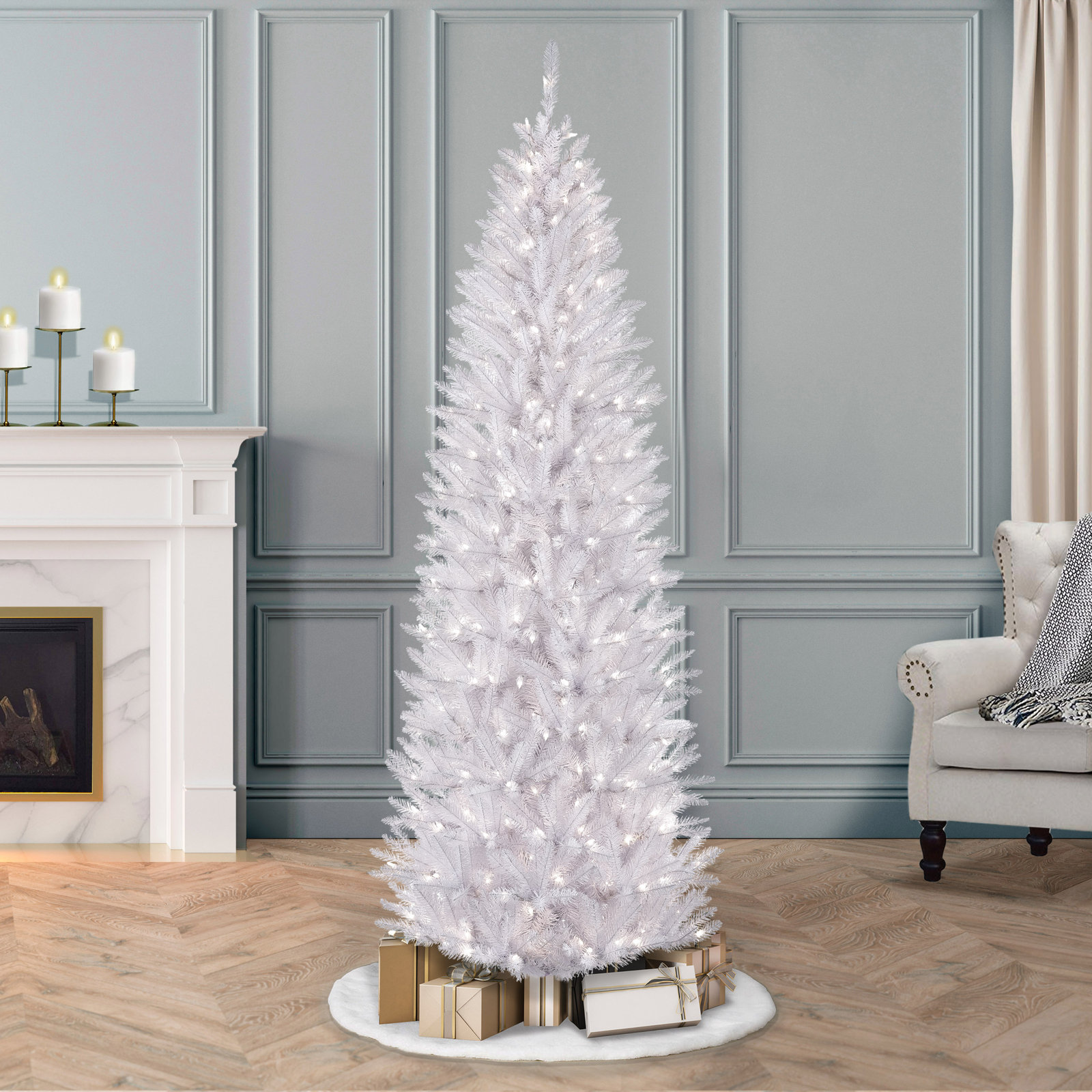 Hattaway Lighted Artificial Christmas Tree, 7.5' H