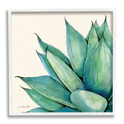 «Green Aloe Plant Succulent» par Stephanie Workman Marrott - cadre flottant, impression sur bois