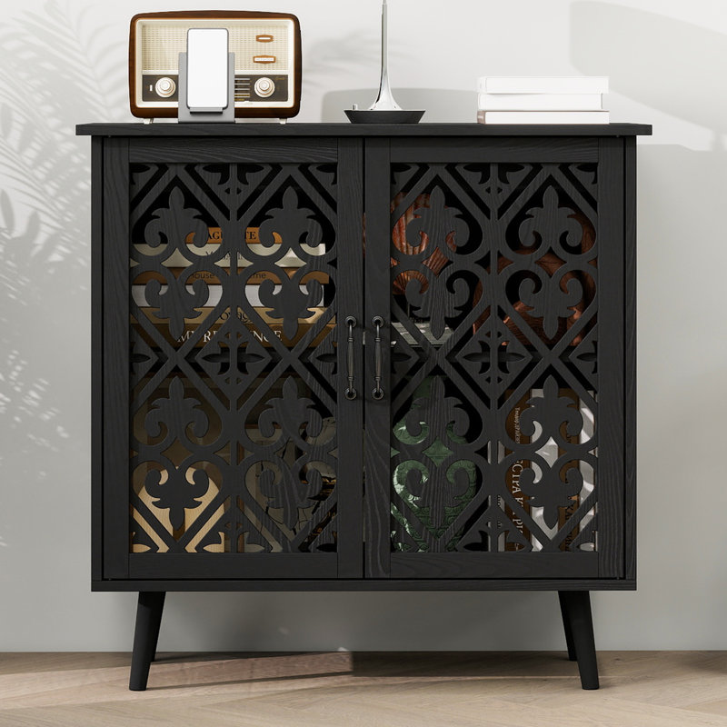 Vintage Heart Carved Accent Cabinet with Storage, Farmhouse Coffee Bar Cabinet with Adjustable Shelf for Entryway, Living Room & Dining Area