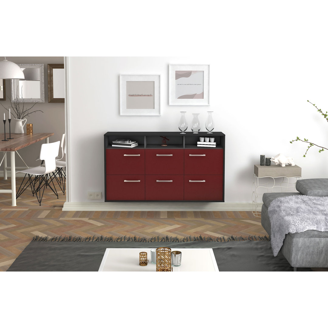 Sideboard Cape Coral, Farbe: Rot/Weiss, Fliegend/Metallgriffe, Größe: 136x79x35cm