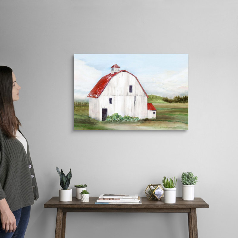 «Red Barn I» par Isabelle Z - reproduction d'art sur toile, H 20 po x l 30 po x P 1,25 po, Toile tendue