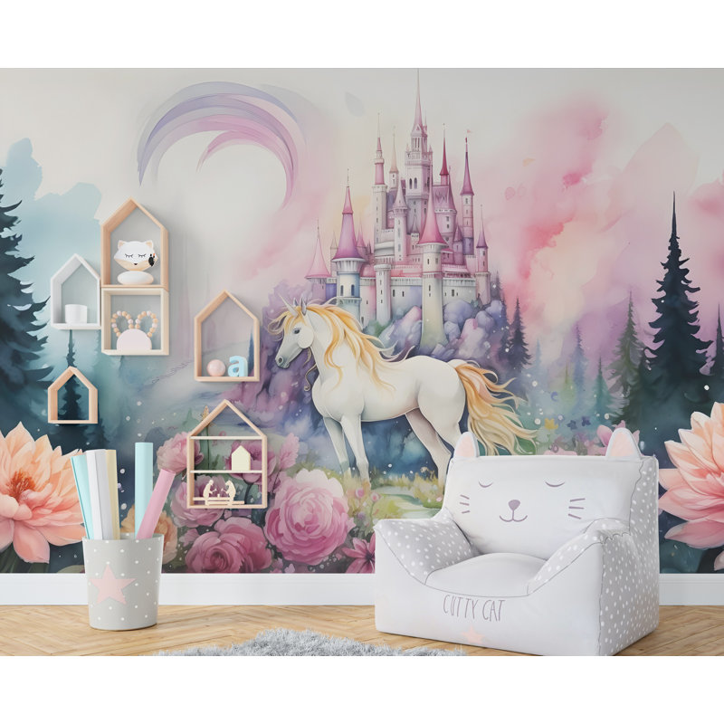 Licorne murale graphique peler et coller fille papier peint pépinière auto-adhésif amovible 555RS (Peel-N-Stick) RS555