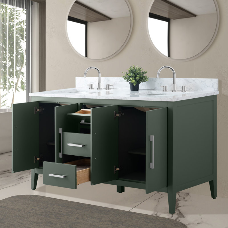 60" Double Bathroom Vanity Set, Brushed Nickel, Vintage Green