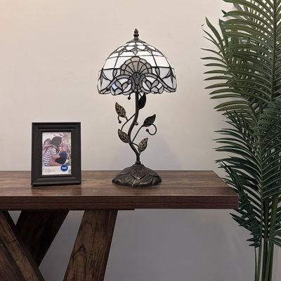 Anainah Tiffany Table Lamp White Stained Glass Baroque Style Lavender LED Bulb 20"H*10"W*10"D