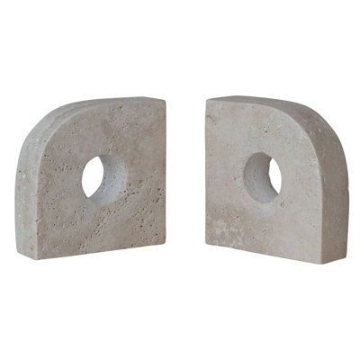 2-Piece Travertine Bookends with Circle Cut-Outs