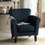 Fauteuil club bleu marine avec tissu fin et pieds en bois de bouleau