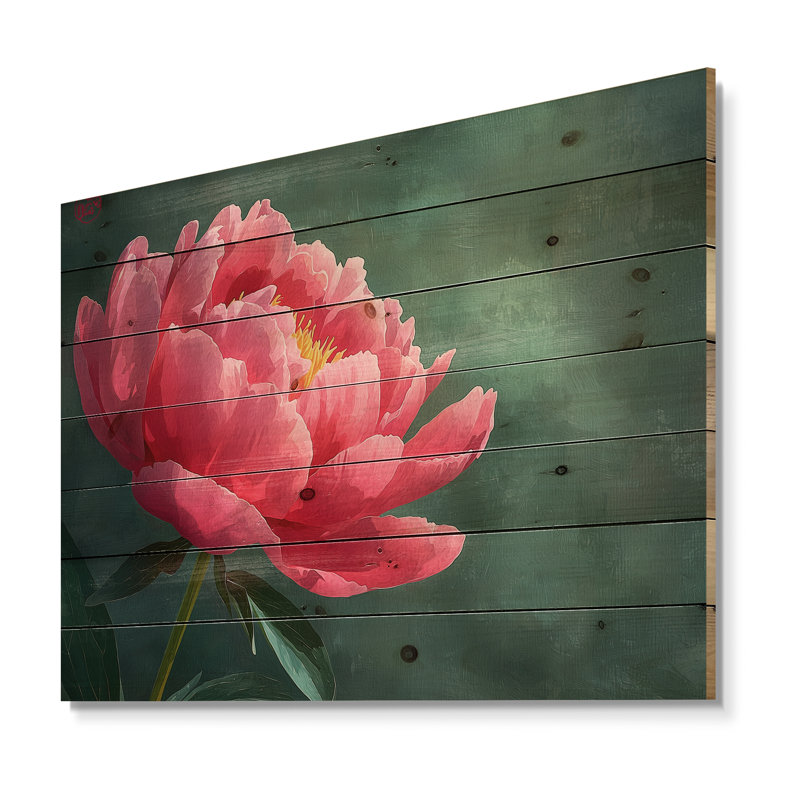 Pivoine d'été en pleine floraison II - décoration murale en bois de pivoine - sur bois de pin naturel