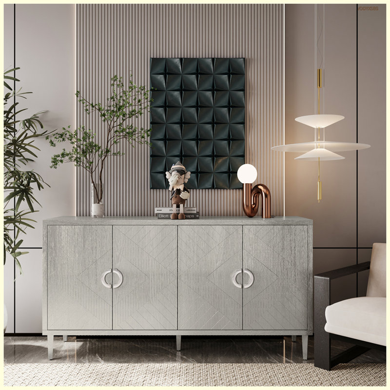 Armoire de rangement élégante et fonctionnelle à 4 portes avec pieds en pin et panneau de fibres à densité moyenne pour la cuisine