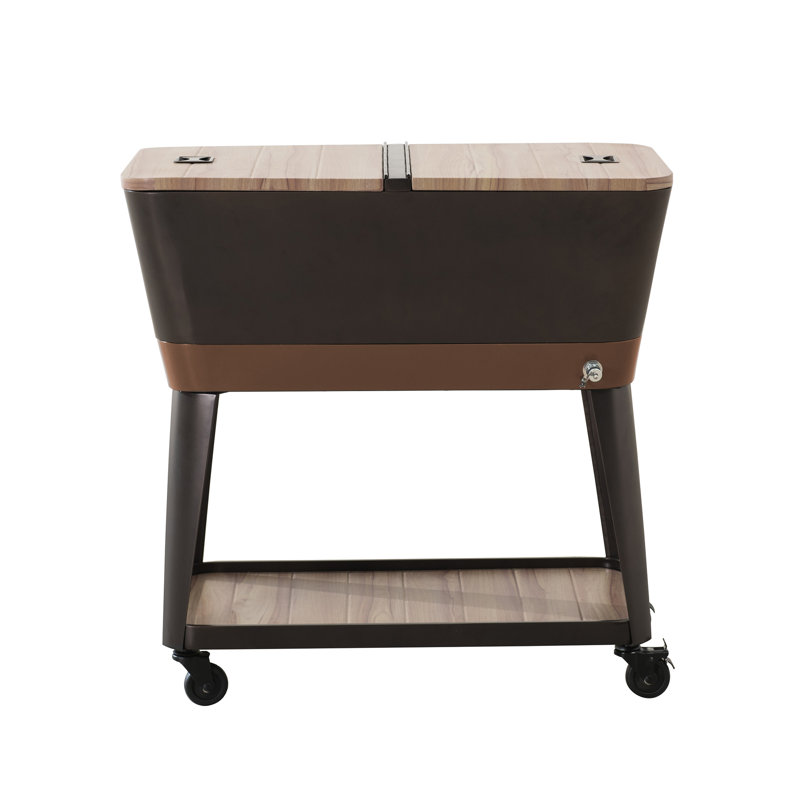 Copper and Black Metal Rolling Ice Chest Cooler with Storage Shelf