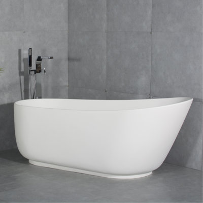 67-Inch Solid Surface Stone Resin Oval Shape Soaking Bathtub With Overflow For The Bathroom