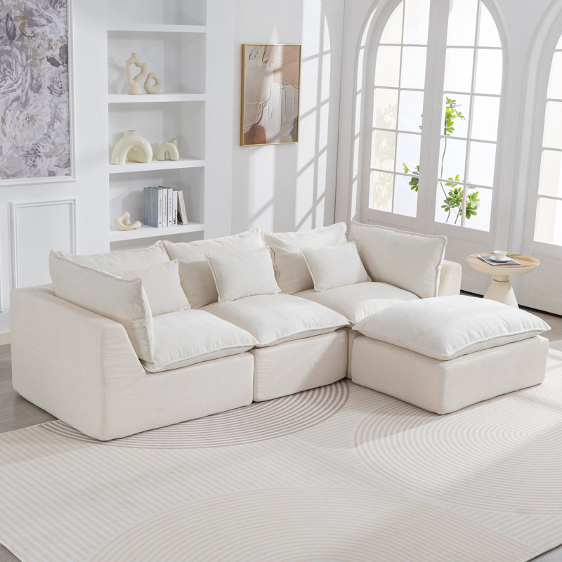 Canapé modulaire surdimensionné 103,15 po Cloud, Blanc + tissu gaufré + 3 sièges