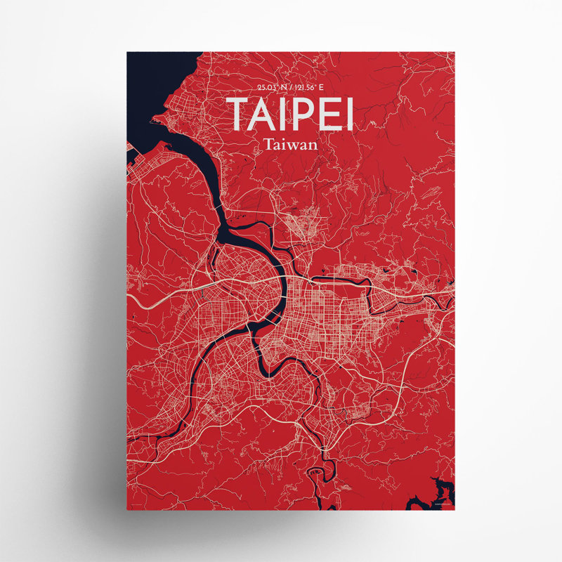 Taipei City Map in Nautical 1 Piece Wall Art, 27.6cm H x 19.7cm W x 0.05cm D