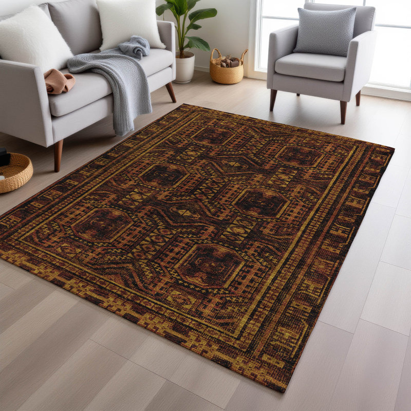 Tapis paprika Xhevrie intérieur / extérieur lavable à la machine, Rectangle 9 pi x 12 pi
