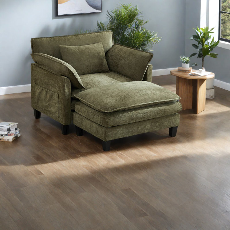 Chaises d'appoint spacieuses en chenille de style moderne avec repose-pieds pour la maison
