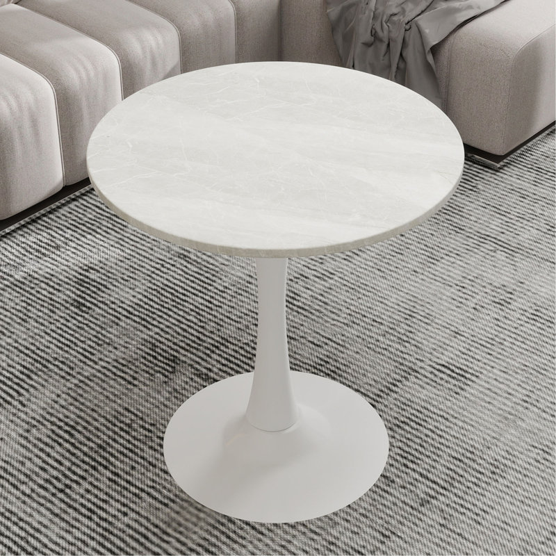 Table basse de 27,6 pouces de style Mid-Century moderne, pouvant accueillir de 2 à 4 personnes, dotée d'un plateau rond en marbre, parfaite pour divers espaces.