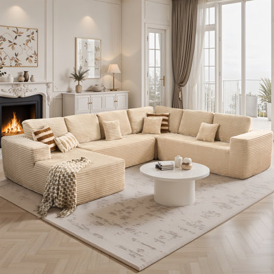 Canapé modulaire en velours côtelé en U 4 pièces Cloudelle - Aucun assemblage requis