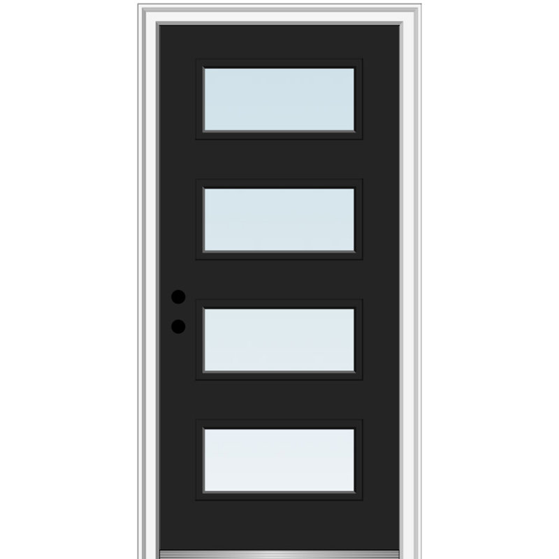Porte d'entrée pré-suspendue en acier peint 4 lumières à 4 lumières, H 80 po x l 36 po x P 1,75po, Noir