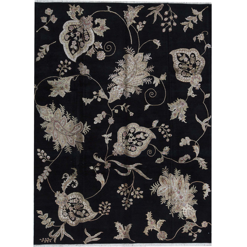 Dharma Floral Area Rug in Black/Beige