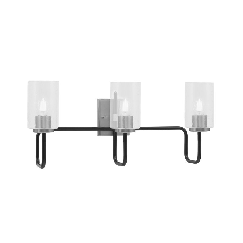 Amarmula 3 Light Bath Bar, Matte Black & Graphite Finish, 4" Clear Bubble Glass, Clear, Black/Nickel